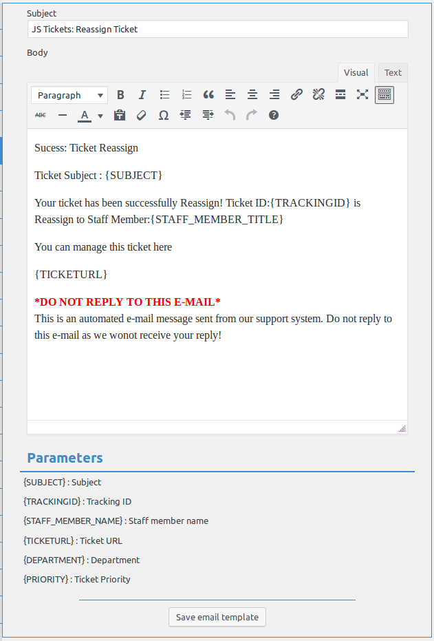 Ticket Email Template