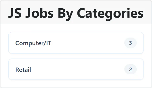 The JS Jobs By Categories module in the site sidebar: tiles for Computer/IT and Retail, each with a job count badge (3 and 2).