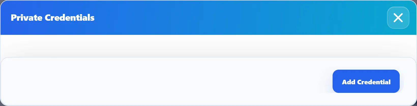 The Private Credentials window on Maria’s ticket, with the Add Credential button.