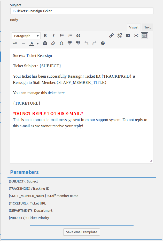 New Ticket Email Templates