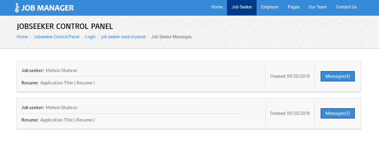 Job Seeker Messages